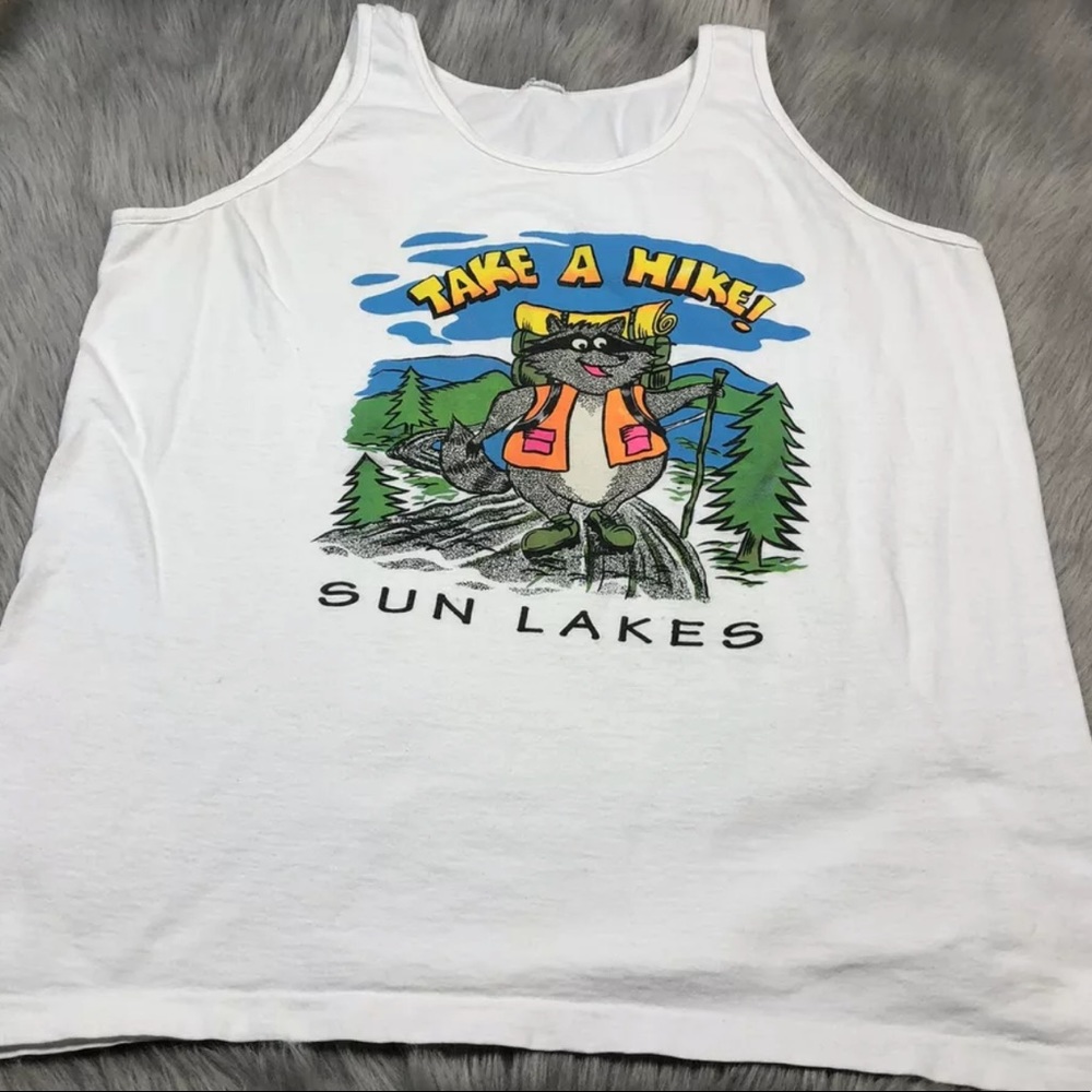 Vintage White Sun Lakes Racoon Take A Hike Tank